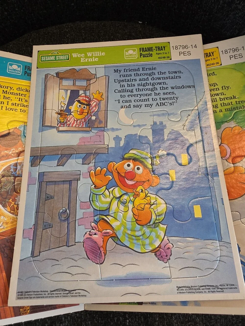 Lot 3 Vintage 1989 Golden Sesame Street Frame-Tray Puzzles Nursery Rhymes